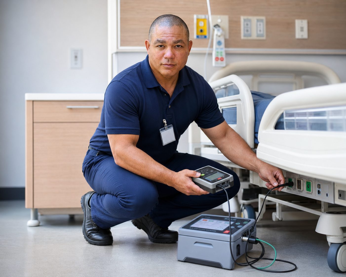 BiomedRx technician performing medical equipment repair snowflake to protect patient safety