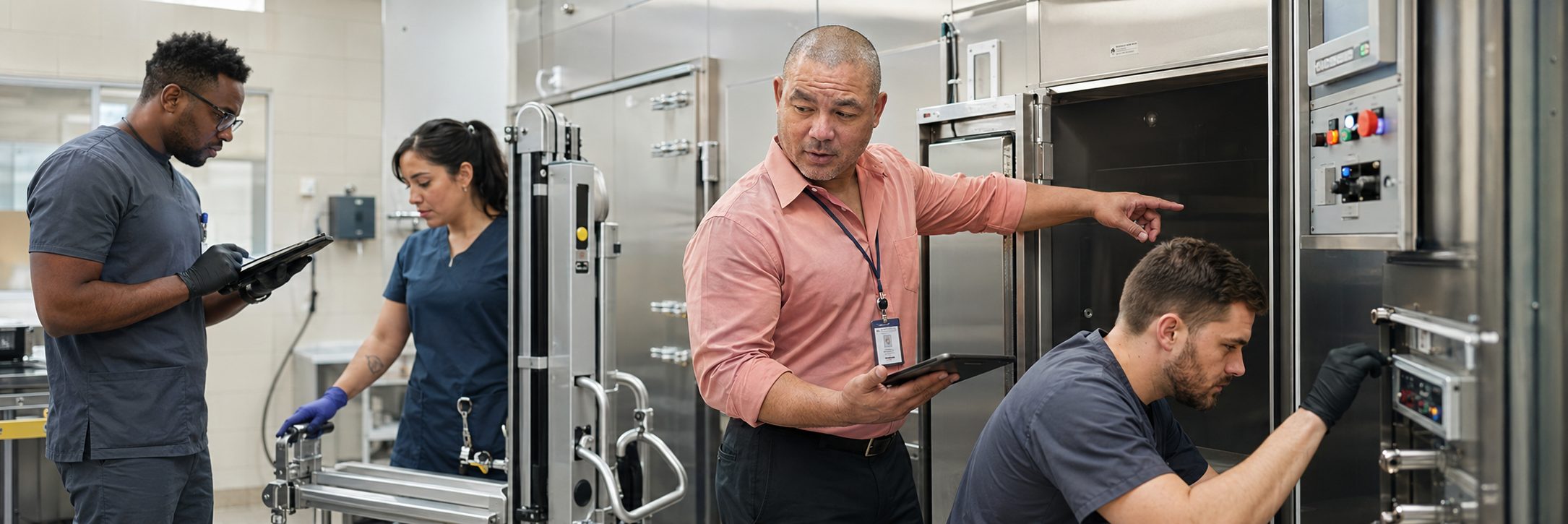 Medical imaging equipment service on a cath lab C-arm and patient monitoring system