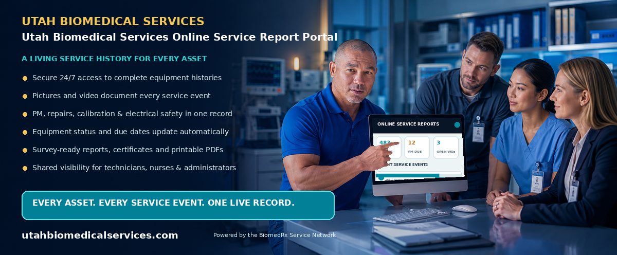 Utah Biomedical Services Online Service Report Portal — every service event, live in your secure online report portal; view a sample report